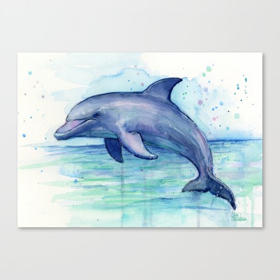 Dolphin Watercolor Sea Creature Animal Canvas Print