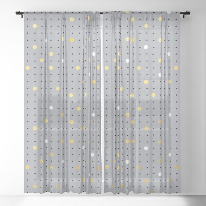 Pin Points Grey Gold And White Sheer Curtain By Projectm Society6