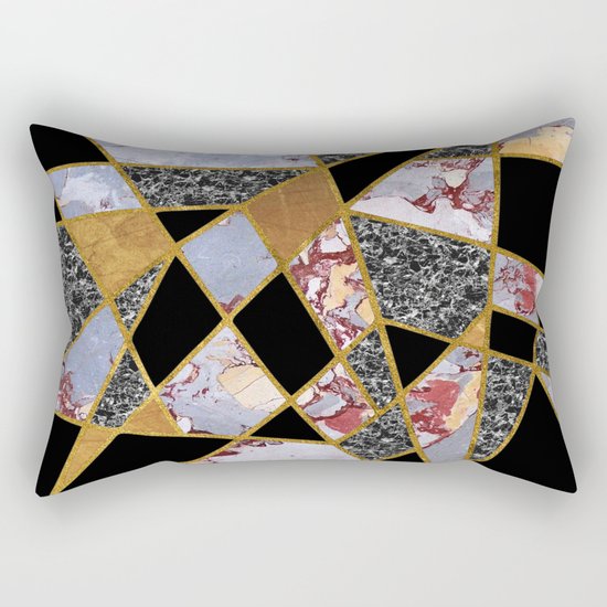 Abstract #486 Shards of Onyx, Marble & Gold Rectangular Pillow