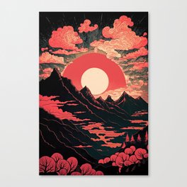 A Sunset over a Mountain Canvas Print