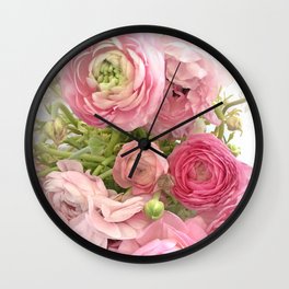 Shabby Chic Cottage Ranunculus Peonies Roses Floral Print & Home Decor Wall Clock