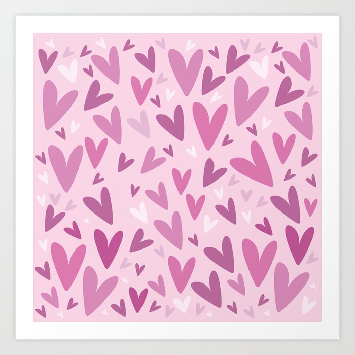 Valentine's pink hearts Art Print