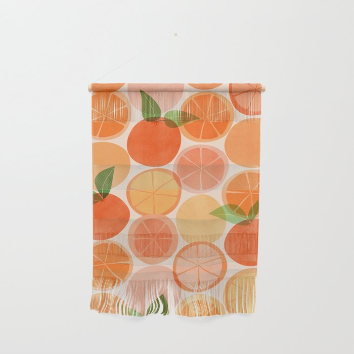 Sunny Oranges Tropical Fruit Illustration Wall Hanging