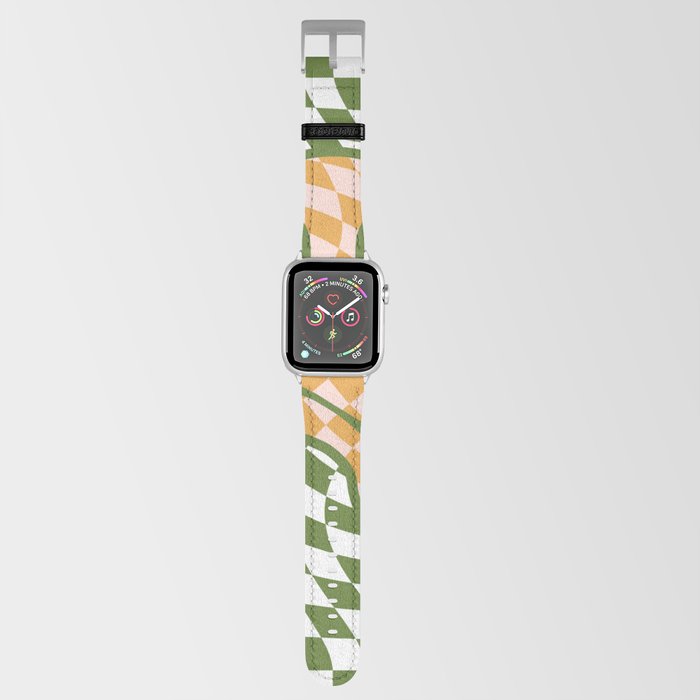Melted Checkered Happy Faces - Gold & Green Apple Watch Band