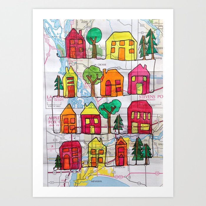 Lacrosse And Appleton Wi Neighborhoods Continuous Line Drawing On