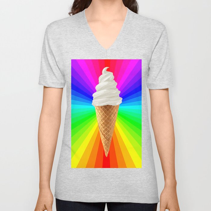 Rainbow Vanilla Ice Cream Cone V Neck T Shirt