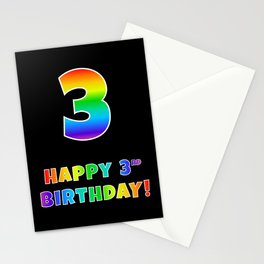 [ Thumbnail: HAPPY 3RD BIRTHDAY - Multicolored Rainbow Spectrum Gradient Stationery Cards ]