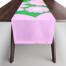 Cheerful Pink Summer Flowers On Kelly Green Table Runner