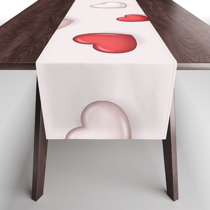 Red White Valentines Love Heart Collection Table Runner