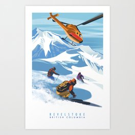 Retro Travel Heliski ski Revelstoke poster Art Print