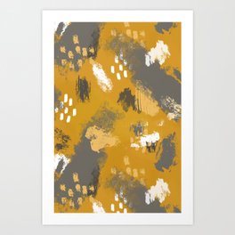 Painterly Brush Strokes in Mustard + Grey Art Print