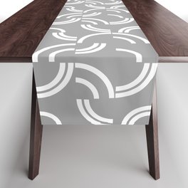 White curves on silver background Table Runner
