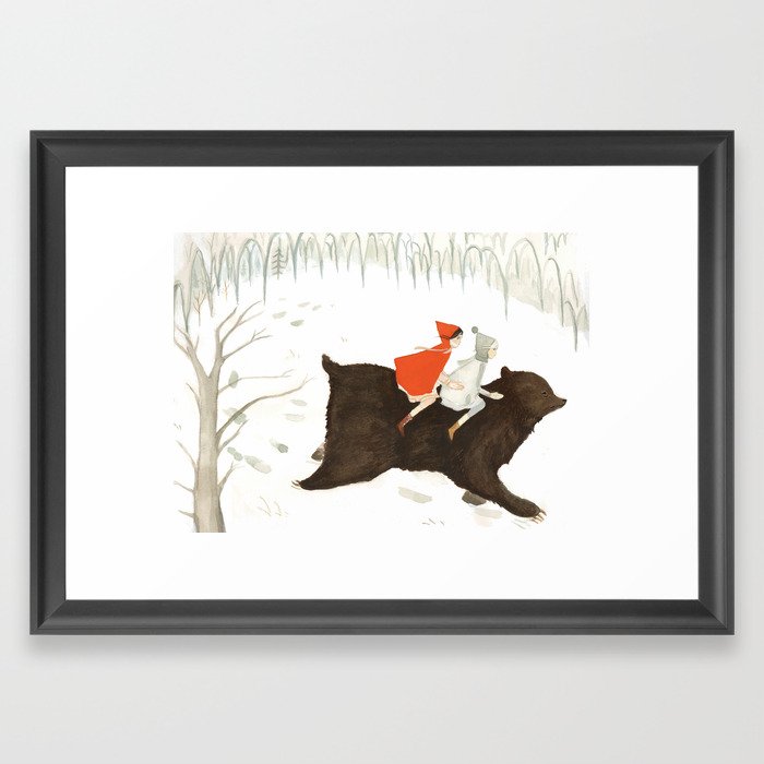 Bear's Escape in the Snow Framed Art Print