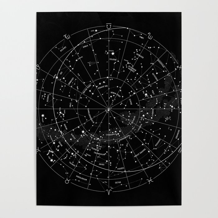 Constellation Map - Black & White Poster