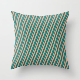 [ Thumbnail: Teal and Light Salmon Colored Pattern of Stripes Throw Pillow ]