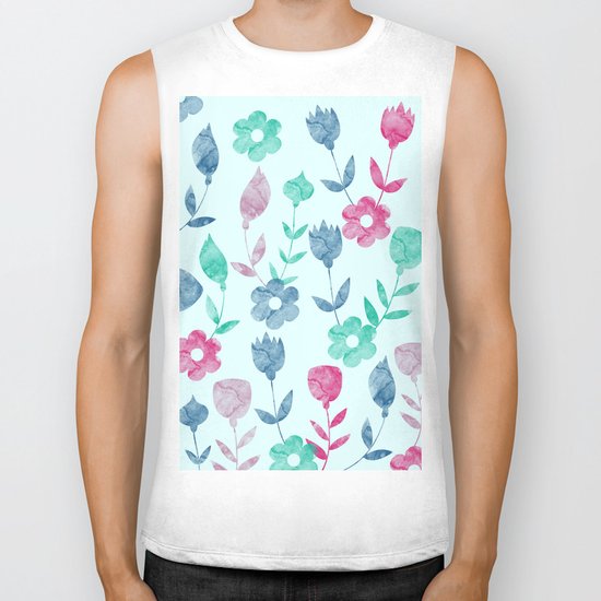 Watercolor Floral Pattern Biker Tank
