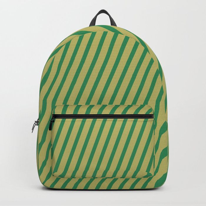 Dark Khaki and Sea Green Colored Lines Pattern Backpack