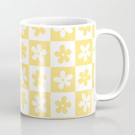Yellow & White Flower Seamless Pattern with Caro Background Coffee Mug