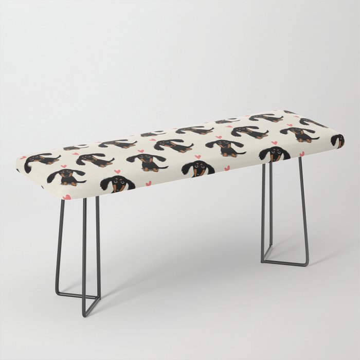 Dachshund Love | Cute Longhaired Black and Tan Wiener Dog Bench