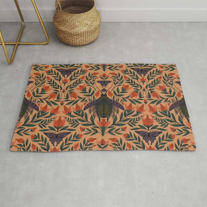 Beetle and Butterfly Botanical Design Rug