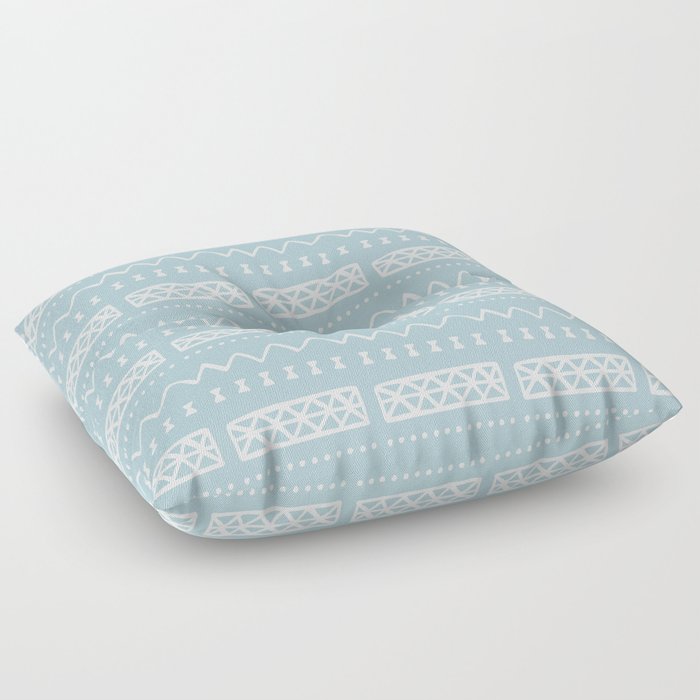 Zesty Zig Zag Bow Light Blue and White Mud Cloth Pattern Floor Pillow