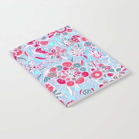 Sweet Spring Floral - cherry red & bright aqua Notebook