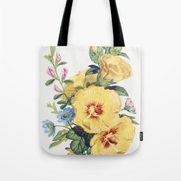 Hollyhock Hepatica and Rest Harrow from The Language of Flowers or Floral Emblems of Thoughts Feelin Tote Bag