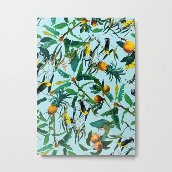 Fruit and Birds Pattern Metal Print