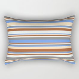 [ Thumbnail: Colorful Sienna, Mint Cream, Gray, Cornflower Blue & Beige Colored Striped Pattern Rectangular Pillow ]
