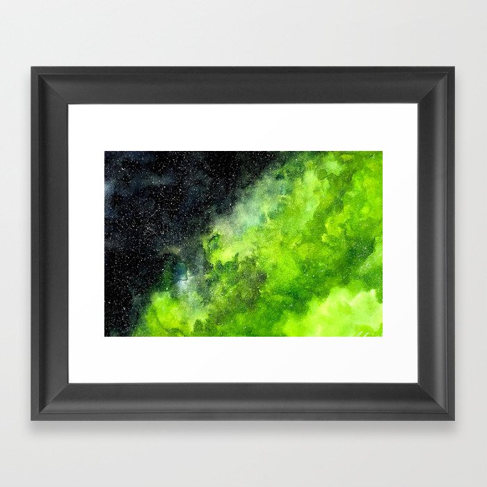 Neon Green Nebula Framed Art Print