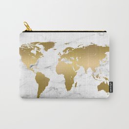 Metallic Gold World Map On Marble Carry-All Pouch