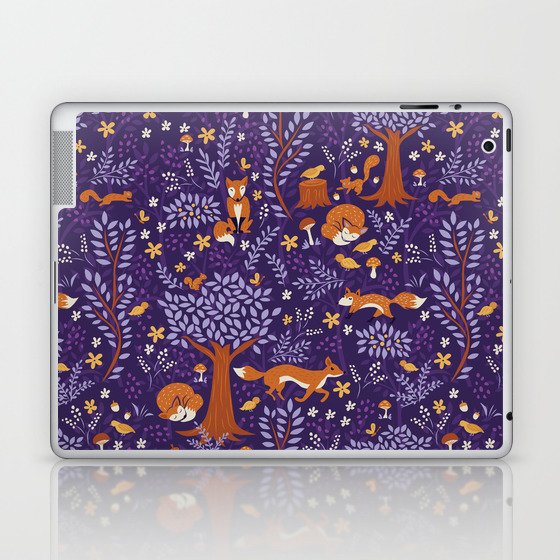 Foxes Playing in a Purple Forest Laptop & iPad Skin