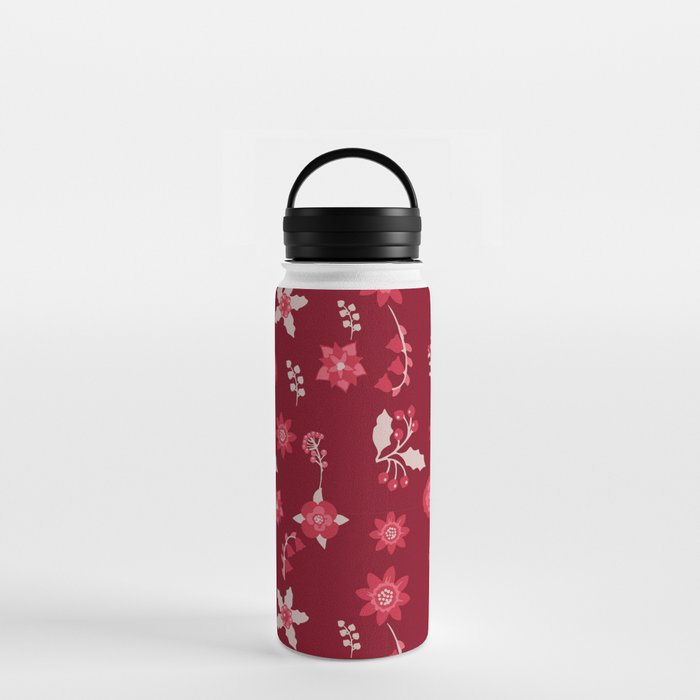 Christmas Poinsettia Flower And Cherry  Water Bottle