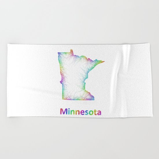 Rainbow Minnesota map Beach Towel