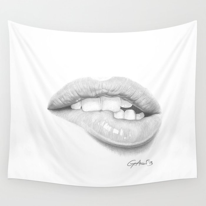 Desiderio / Desire - Lip Bite - Mouth Wall Tapestry