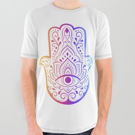 Colorful Hamsa hand drawn symbol with flower. Decorative pattern in oriental style for interior decoration and henna drawings. All Over Graphic Tee
