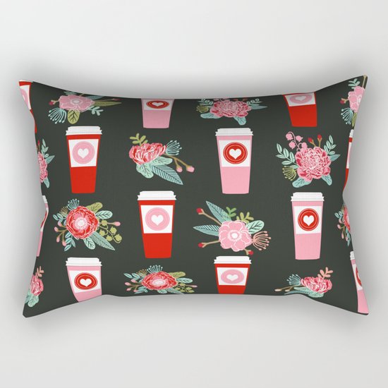 Coffee florals modern valentines day gifts for coffee lovers floral botanical bouquet Rectangular Pillow
