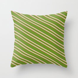 [ Thumbnail: Green, Mint Cream, and Salmon Colored Lines Pattern Throw Pillow ]