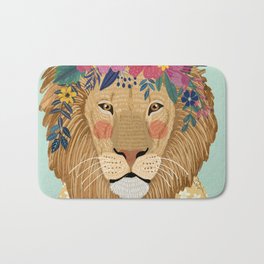 Lion with flowers Bath Mat | Floral, Africa, Animal, Zoo, Safari, Animalportrait, Savage, Nursery, Nature, Flowers 