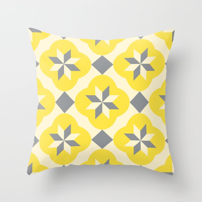 Illuminating Yellow Islamic tiles geometric stars Throw Pillow