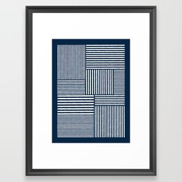 White Lines Navy Minimalist Stylish Design Framed Art Print