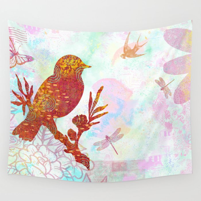 Bird in the Magical Garden 1 Wall Tapestry