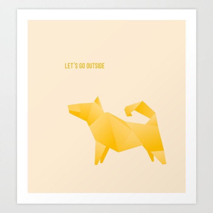 Let's Go Outside - Origami Yellow Dog Art Print