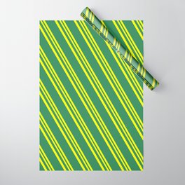 [ Thumbnail: Yellow and Sea Green Colored Stripes Pattern Wrapping Paper ]