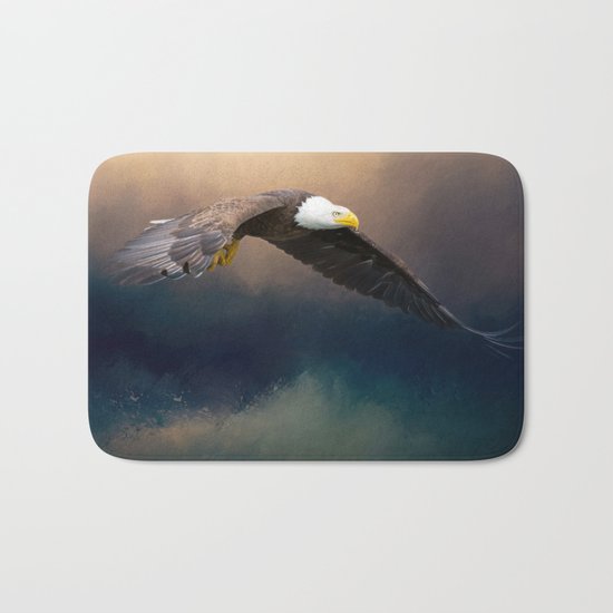 Painting flying american bald eagle Bath Mat