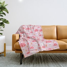 Mushrooms Pink Background Throw Blanket