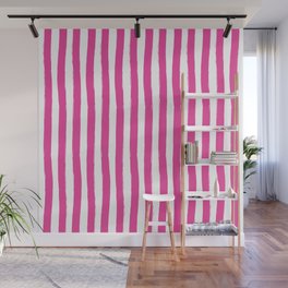 Pink and White Cabana Stripes Palm Beach Preppy Wall Mural