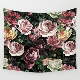 Vintage & Shabby chic - dark retro floral roses pattern Wall Tapestry