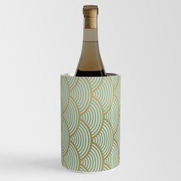 Festive, Art Deco, Wave, Pattern, Green and Gold Wine Chiller