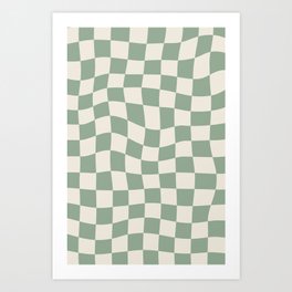 Sage Green Wavy Checkered Pattern Art Print